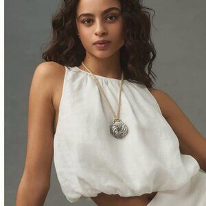 By Anthropologie Linen Bubble Crop Top / White Size Small NWT